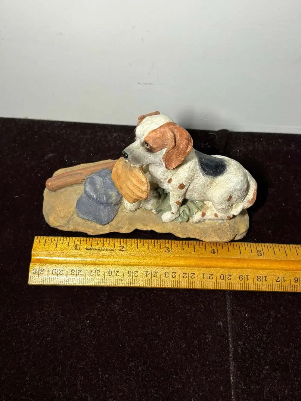Vintage Homco Beagle Puppy Dog Figurine with Baseball Glove Hat and Bat
